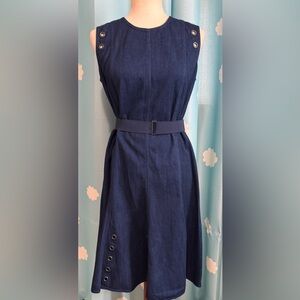 Akris Punto denim grommet midi fit & flare dress. 8